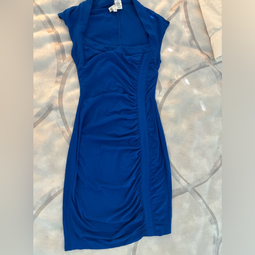 Royal blue woman's dress short sleeve form fitting flattering